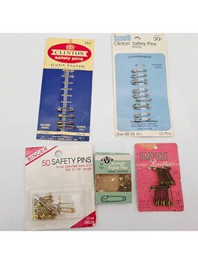 Vintage Safety Pins Lot Brass & Rustless Clinton Singer Eve Empire Scovill